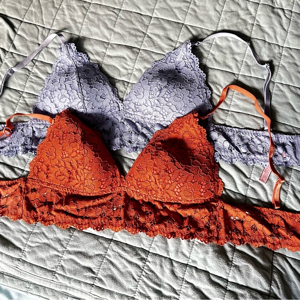 Lace Bralette Duo — Lavender & Rust